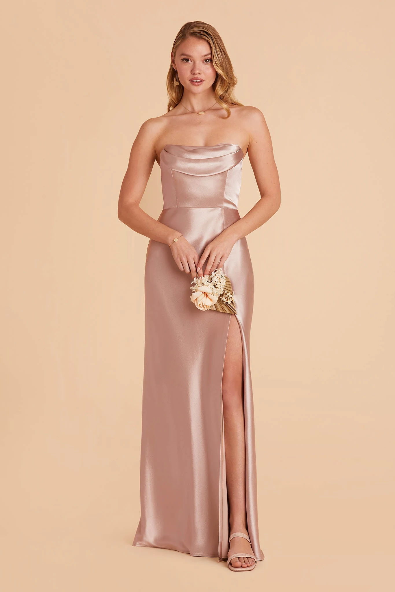 Mia Shiny Satin Convertible Dress - Taupe - Image 11