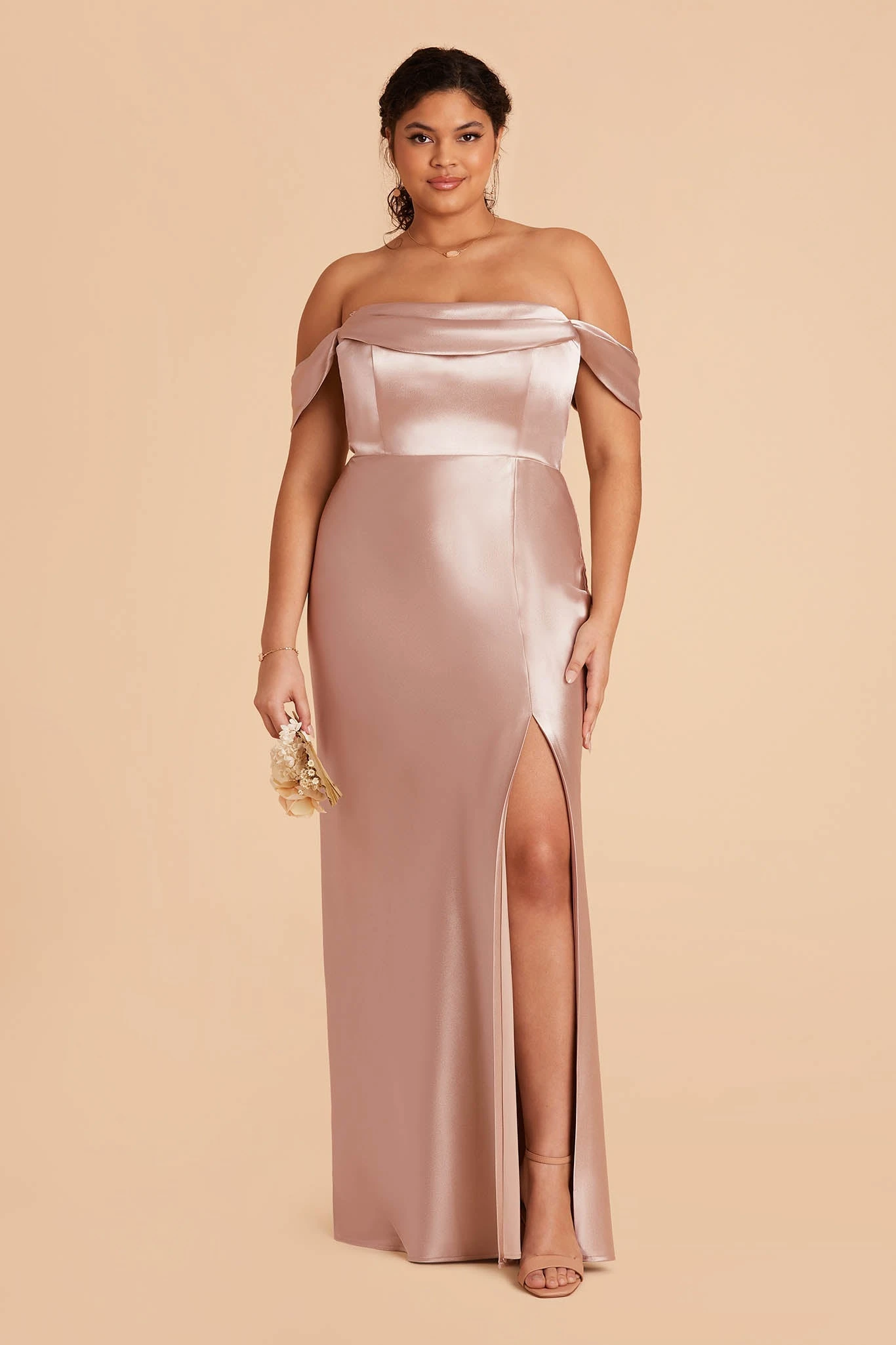 Mia Shiny Satin Convertible Dress - Taupe - Image 19