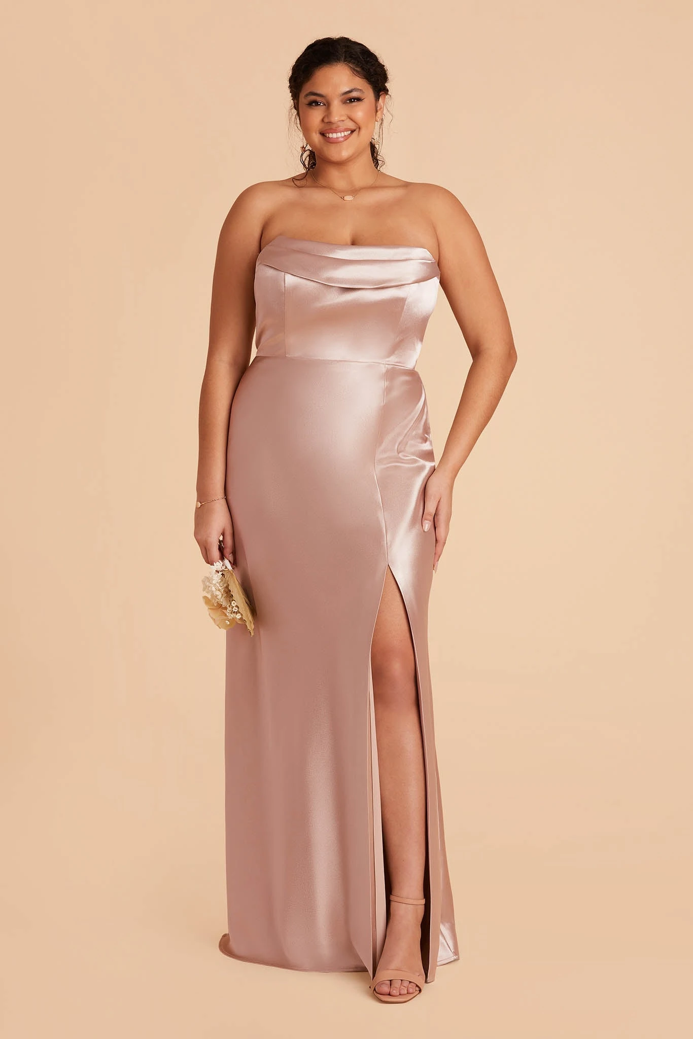 Mia Shiny Satin Convertible Dress - Taupe - Image 15