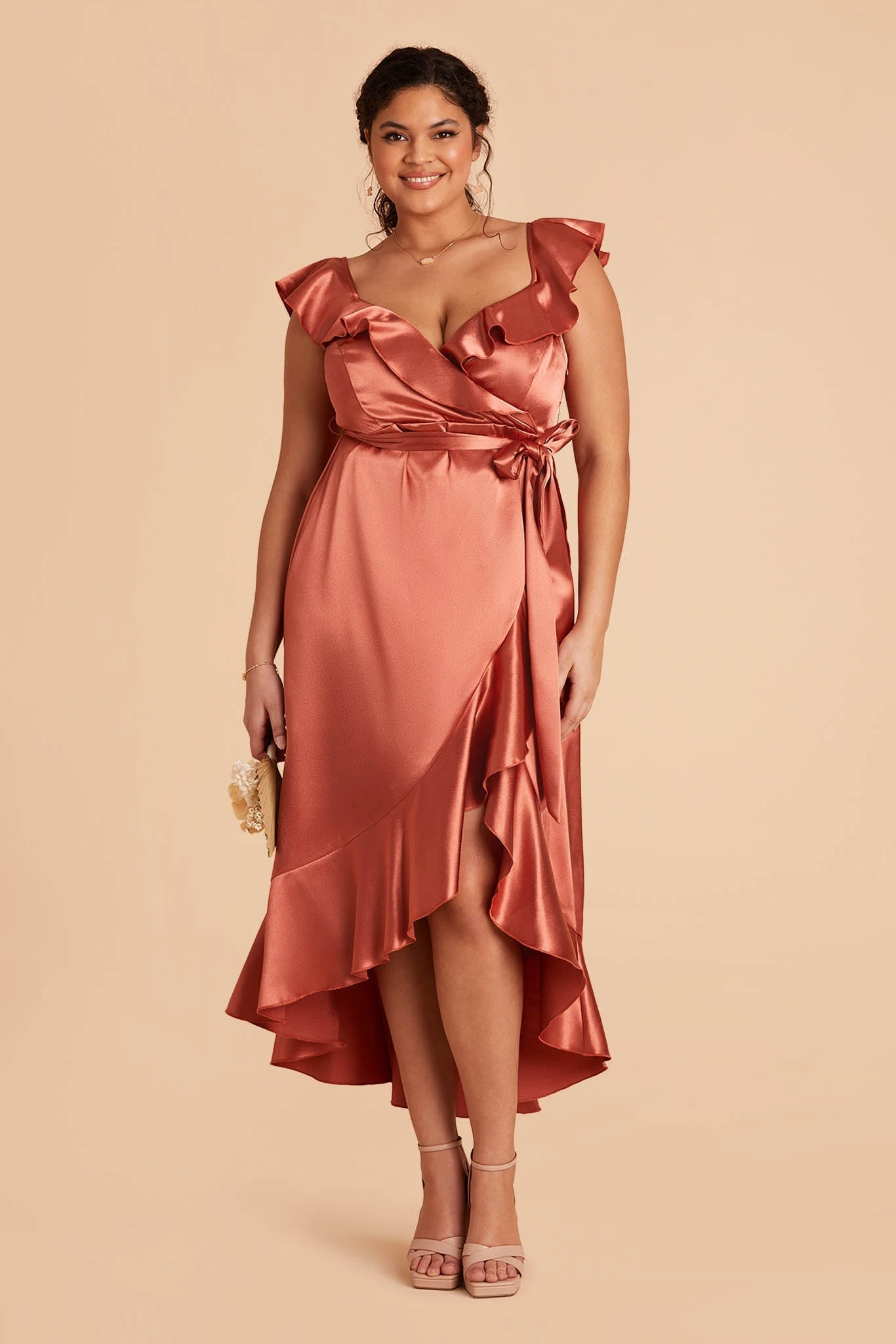 James Shiny Satin Midi Dress - Terracotta - Image 12