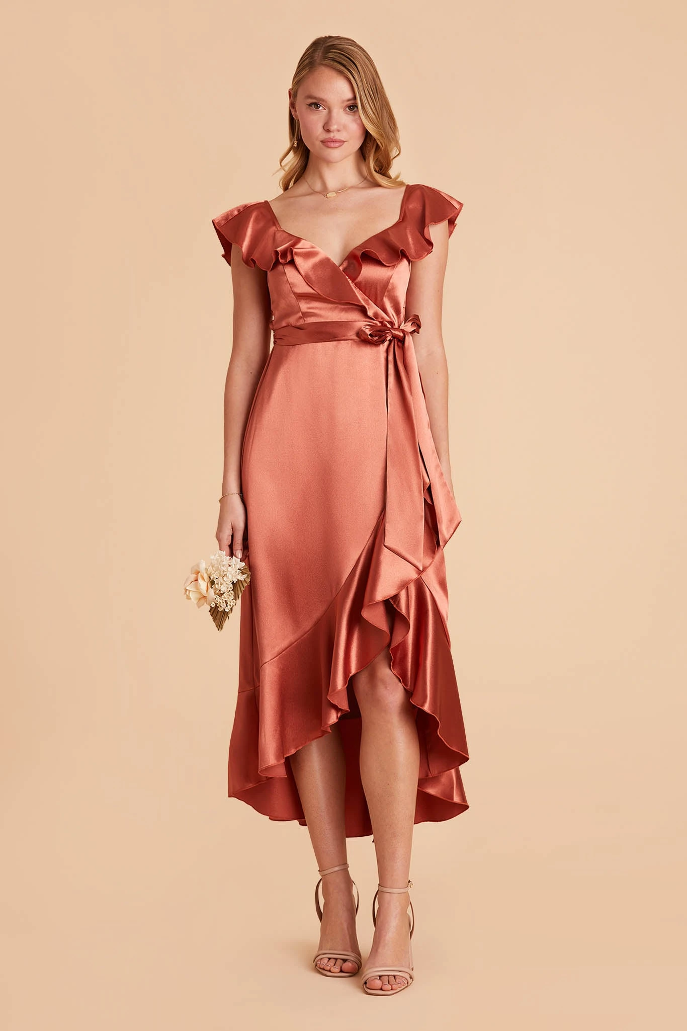 James Shiny Satin Midi Dress - Terracotta - Image 6