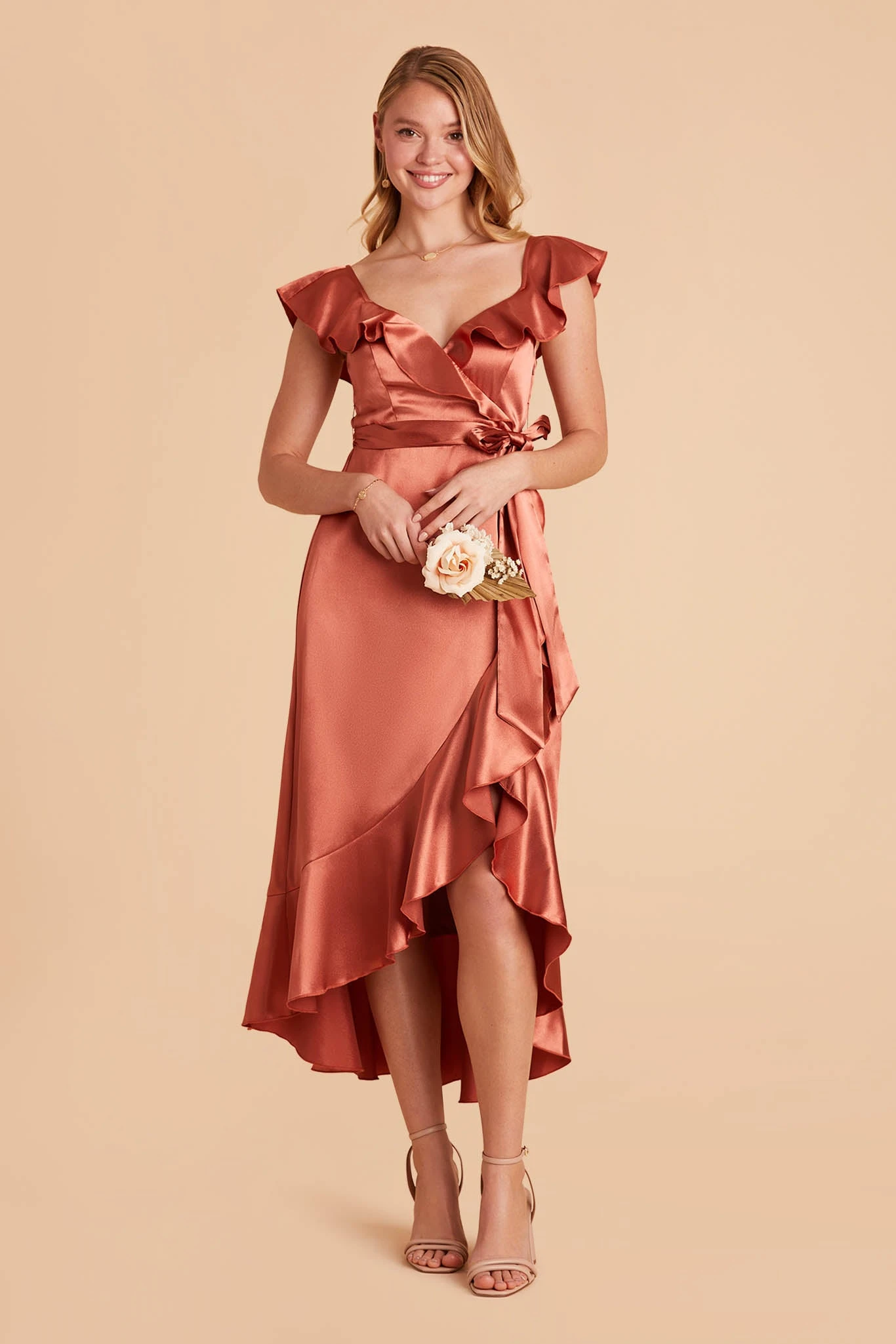 James Shiny Satin Midi Dress - Terracotta - Image 7