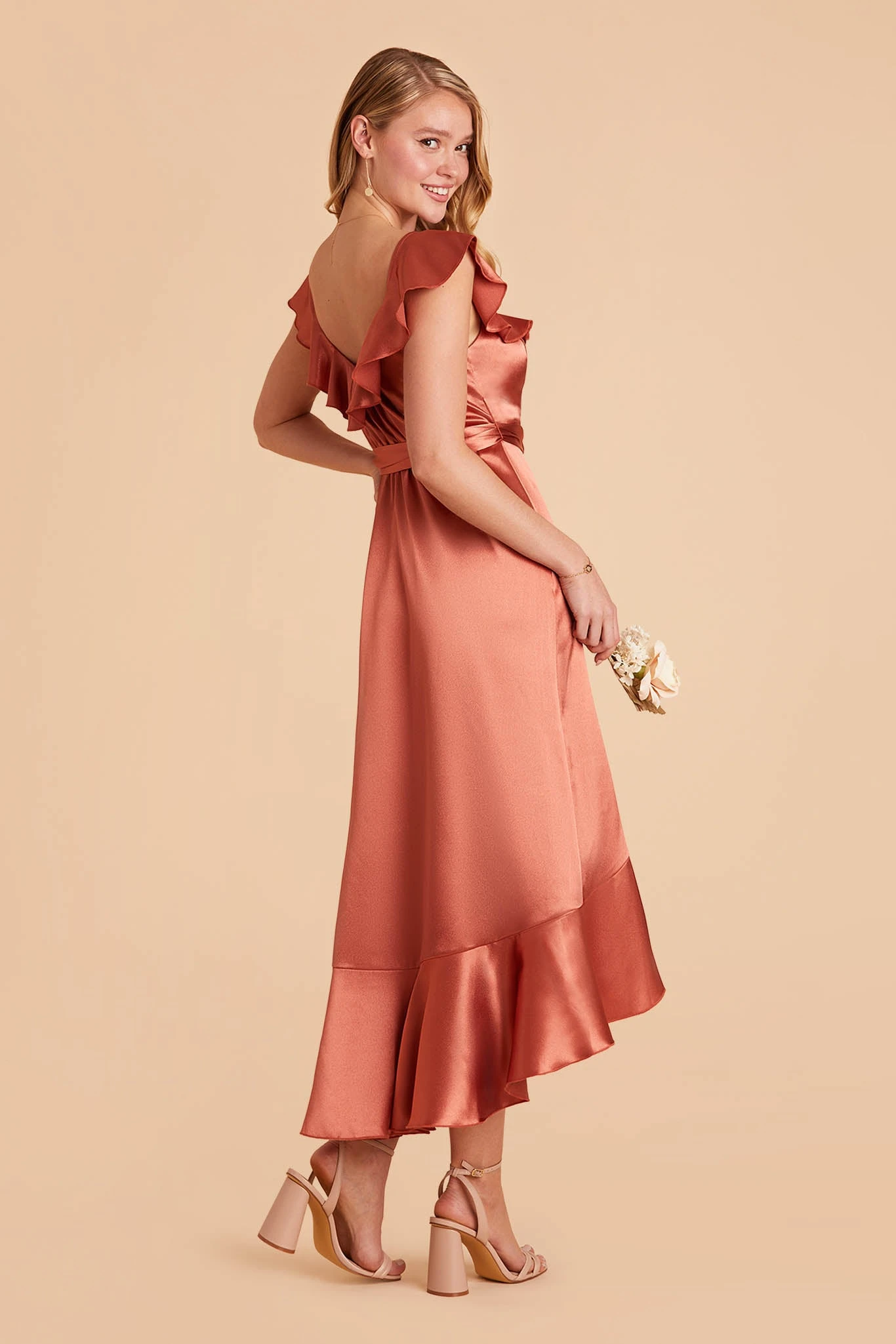 James Shiny Satin Midi Dress - Terracotta - Image 4
