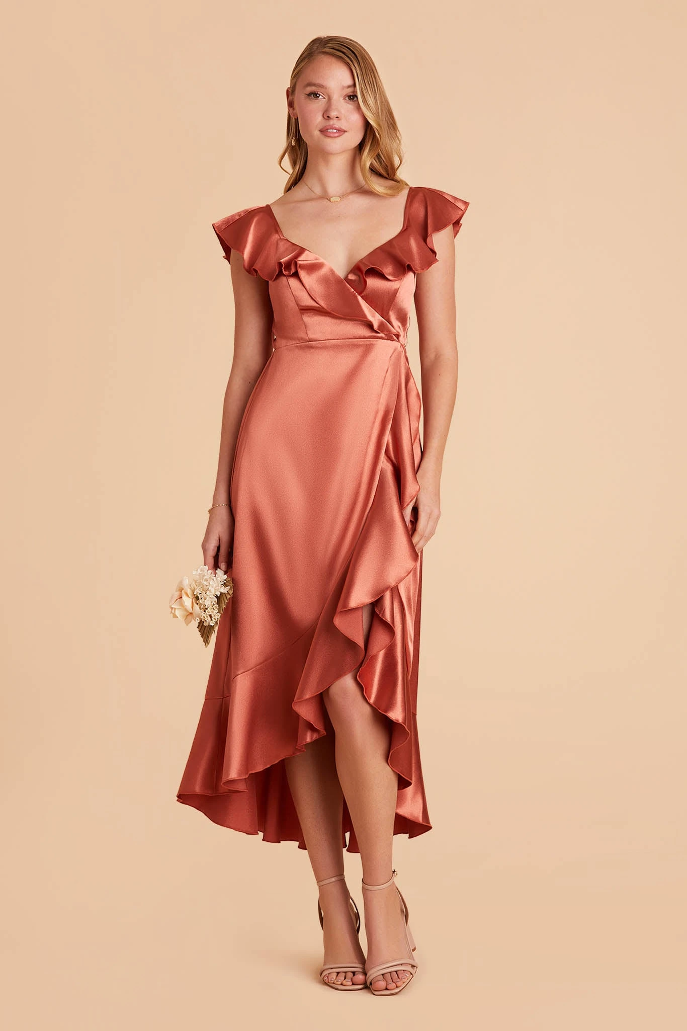 James Shiny Satin Midi Dress - Terracotta - Image 3