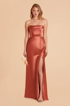 Mia Shiny Satin Convertible Dress - Terracotta