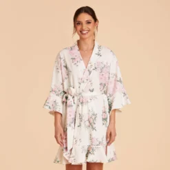 Kenny Floral Ruffle Robe - White Floral Rose