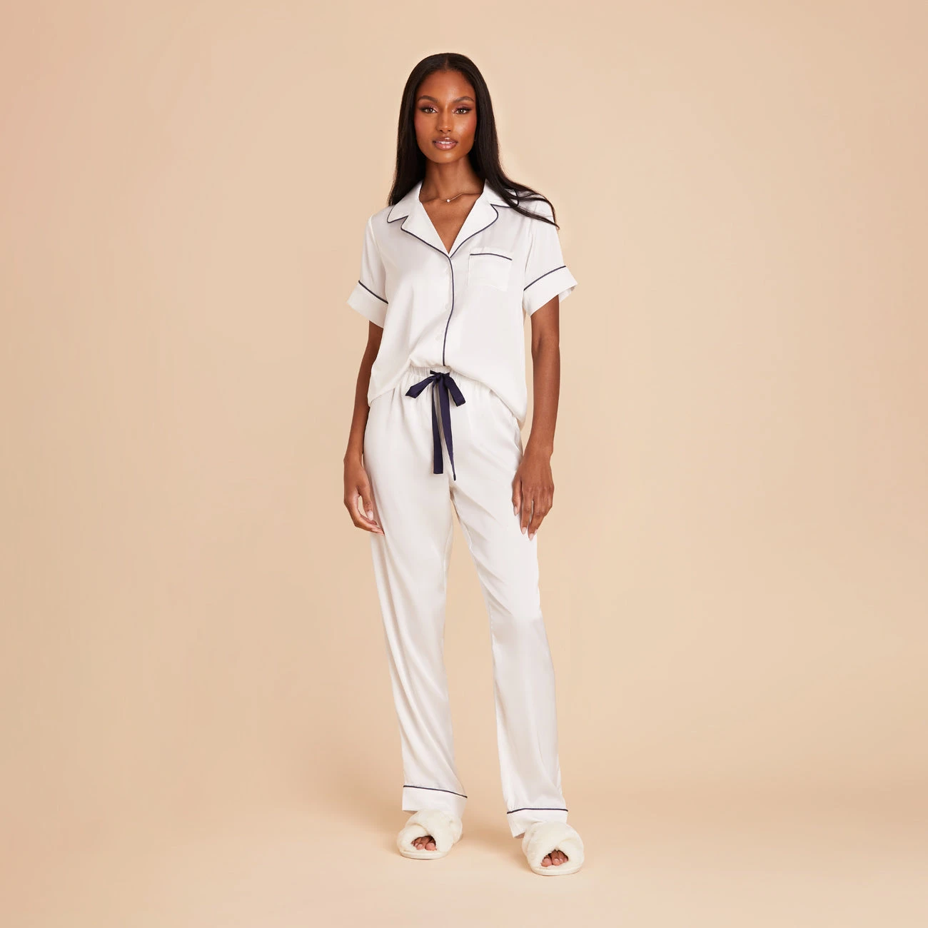 Jonny Satin Short Sleeve And Pant Set - White - Image 3