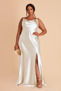 Lisa Long Shiny Satin Dress - White