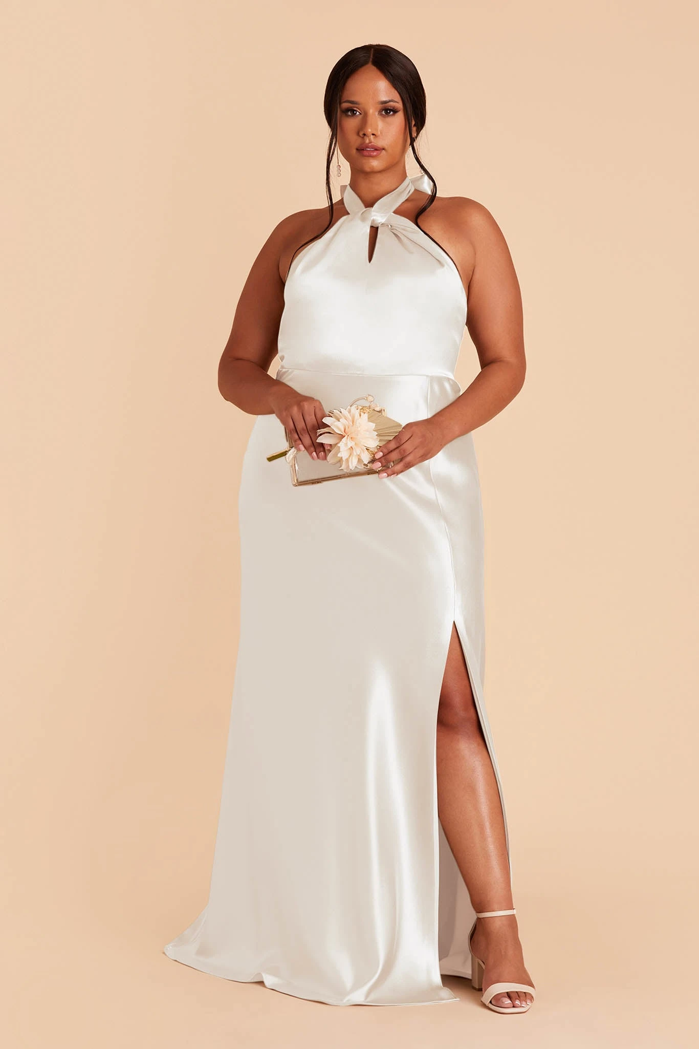 Monica Shiny Satin Dress - White - Image 3